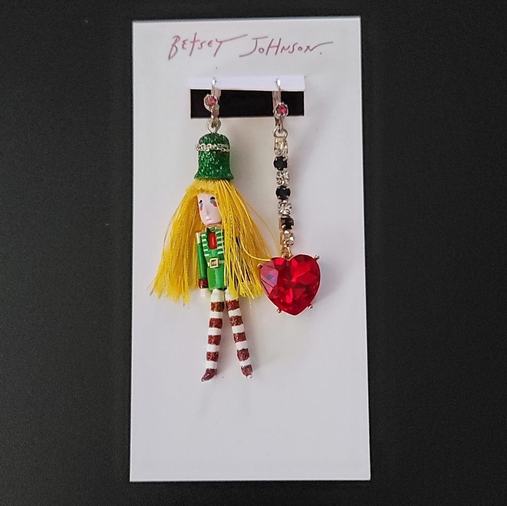 Betsey Johnson Green Nutcracker and Red Heart Earrings